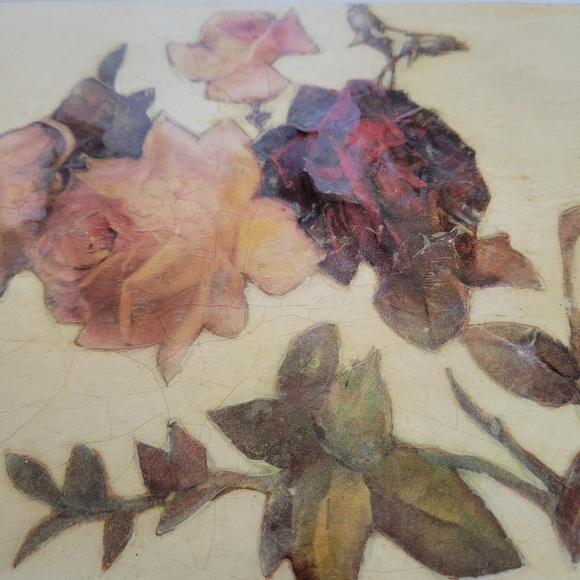 Vintage Paper Mache Decoupage Roses Floral Wooden Box - Picture 2 of 7
